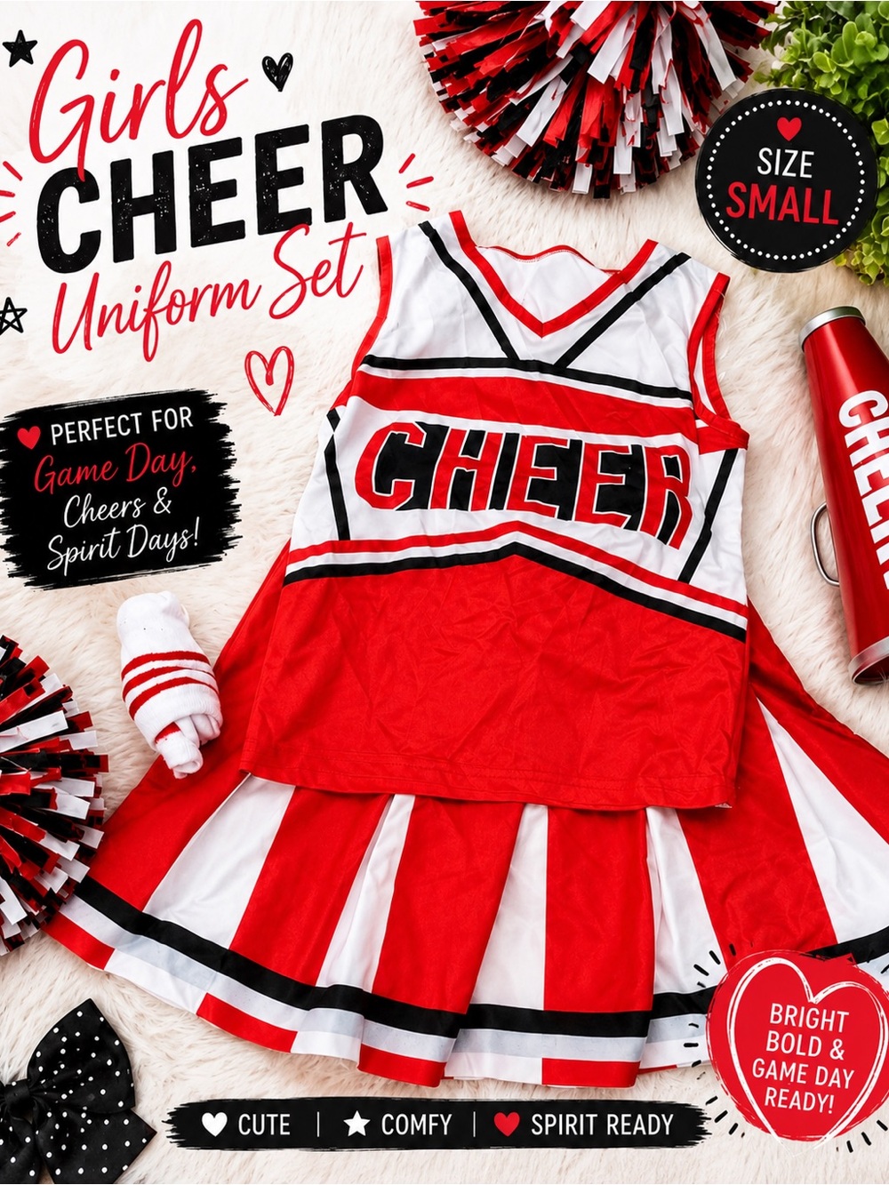 Girls Cheer Uniform Set - Red & White Cheer Outfit